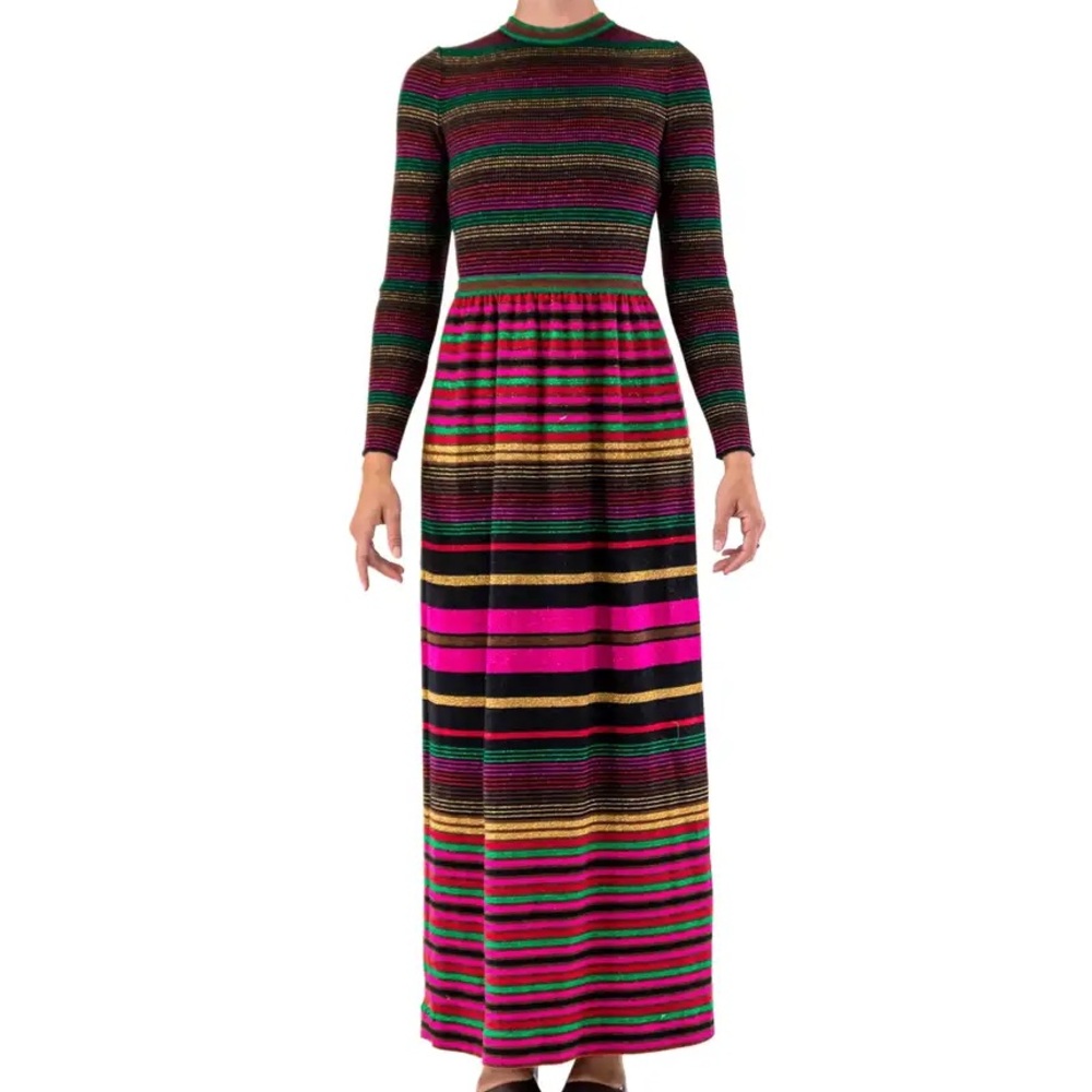 Vintage 70’s knit Crissa Linea Italiana wool rainbow Striped Maxi Dress